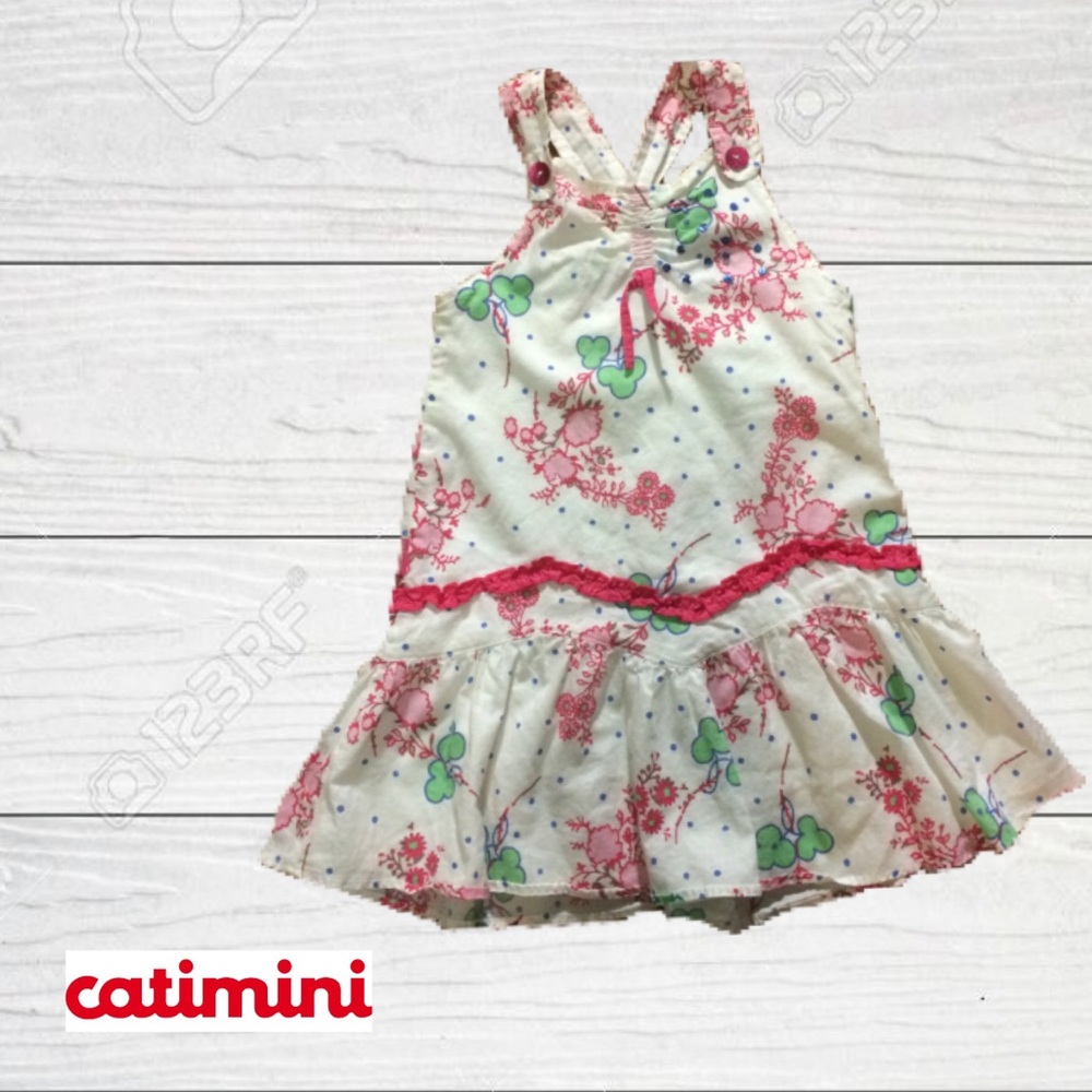 Catimini Floral Dress With Cross Back Straps